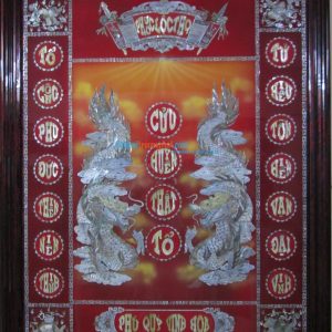 Liễn Thờ Gia Tiên Song Long cẩn ốc xà cừ 109x133-TP2CH6Đ13