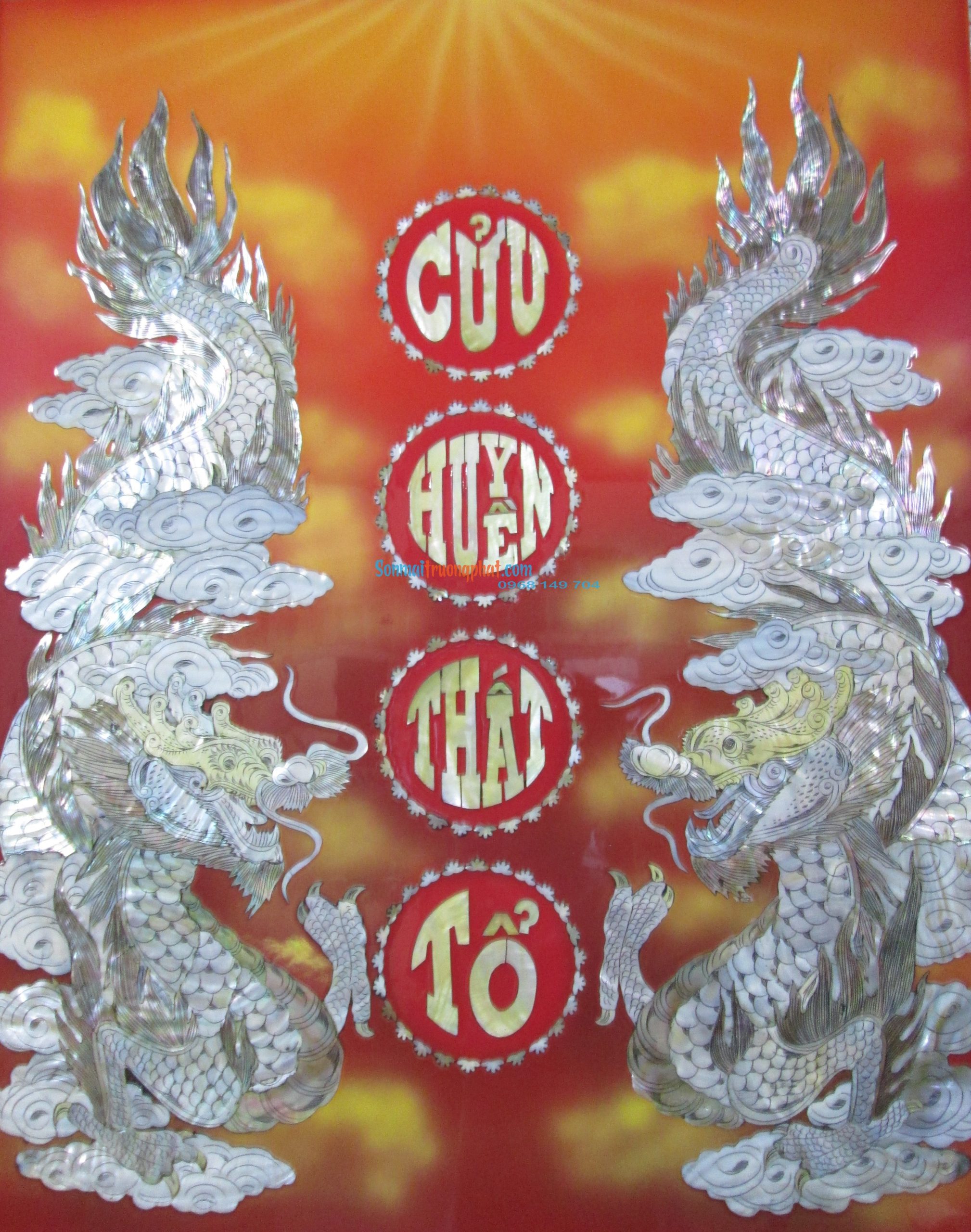 TP2CH6Đ13--05 Liễn Thờ GiaTiên Song Long cẩn ốc xà cừ 109x133-TP2CH6Đ13