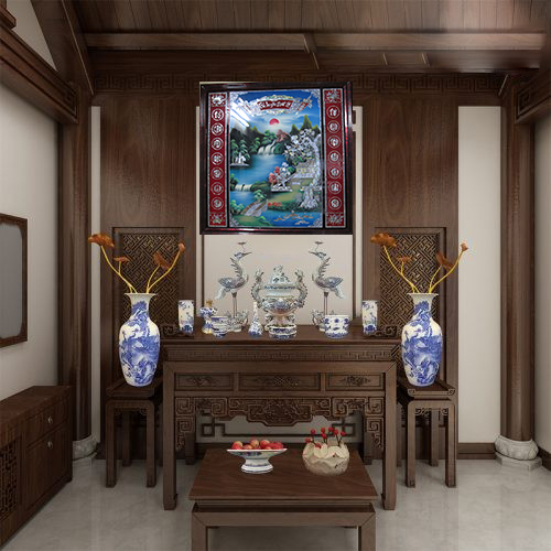 TP2CH8X33S--01 dm3 Liễn thờ gia tiên-cửu huyền thất tổ cẩn ốc xà cừ cao cấp 133x133