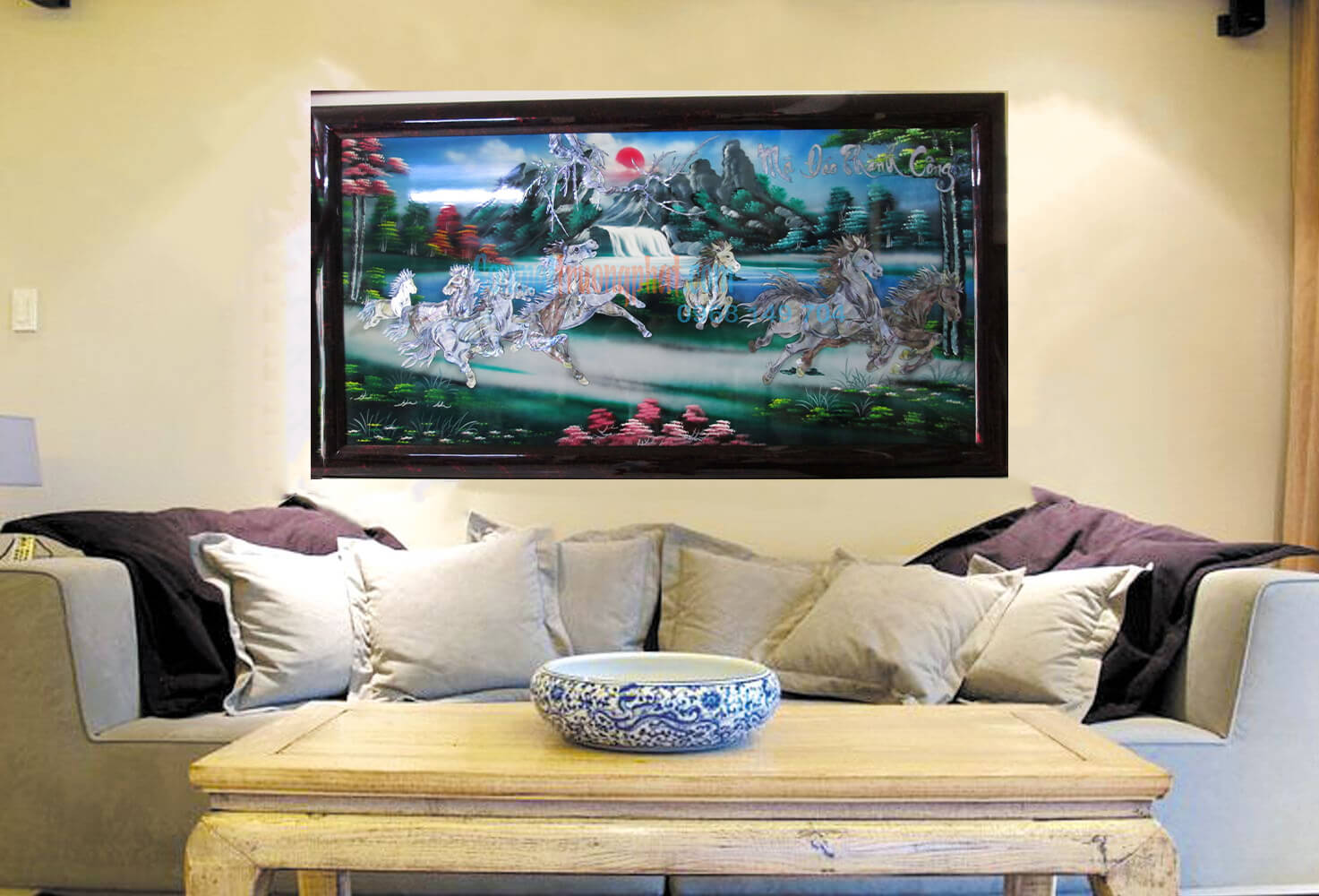 TP1MĐ2X73--111 Tranh Mã Đáo Thành Công Cẩn Ốc Đẹp 70x130-TP1MĐ2X73