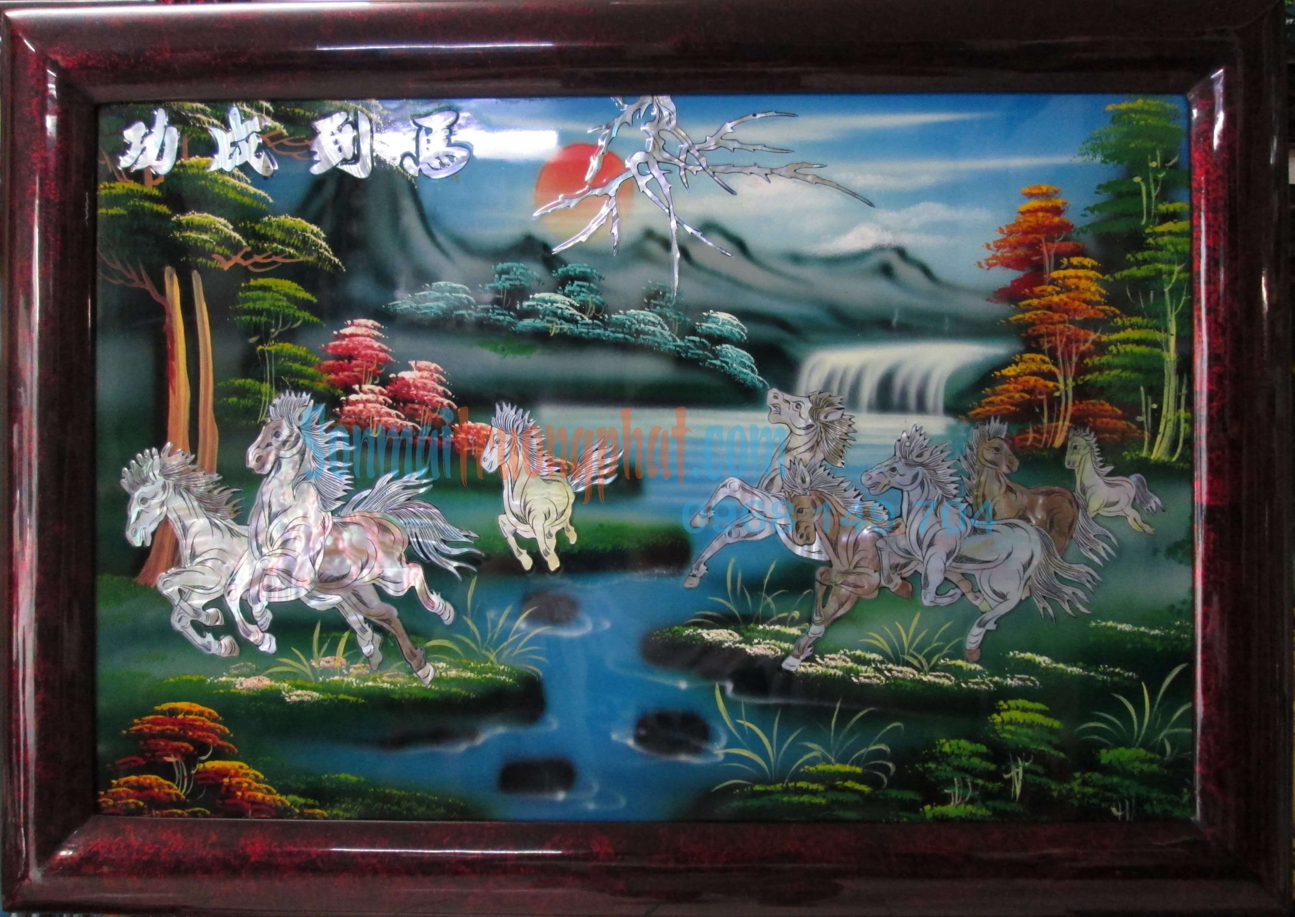 TP1MĐ3X46--06 (1) (1) Tranh Sơn Mài Bát Mã Truy Phong Cỡ Nhỏ 40x60