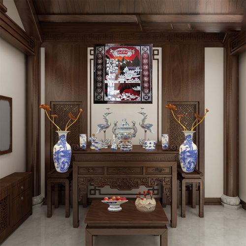 TP2CH3Đ12--01demo3 Tranh Liễn Thờ Cửu Huyền Thất Tổ Cẩn Ốc Nổi Nền Đỏ 120×120