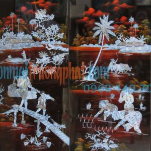 Tranh Sơn Mài Đồng Quê Bộ 4 Tấm Cẩn Ốc Đẹp (40x80)
