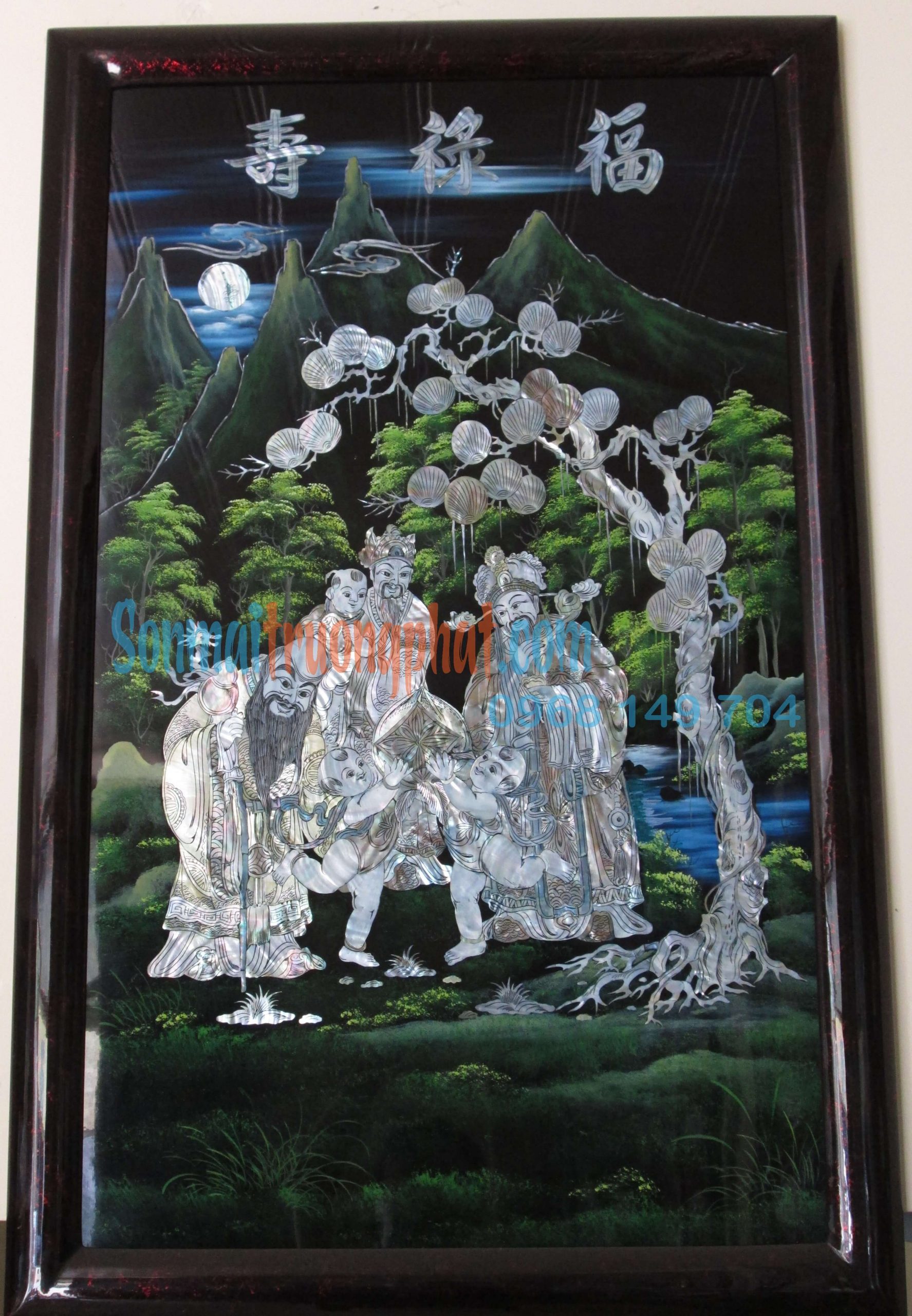 Tranh Lịch Sơn Mài Phước Lộc Thọ Cẩn Ốc Đẹp 70x110 Tranh Lịch Sơn Mài Phước Lộc Thọ Cẩn Ốc Đẹp 70x110
