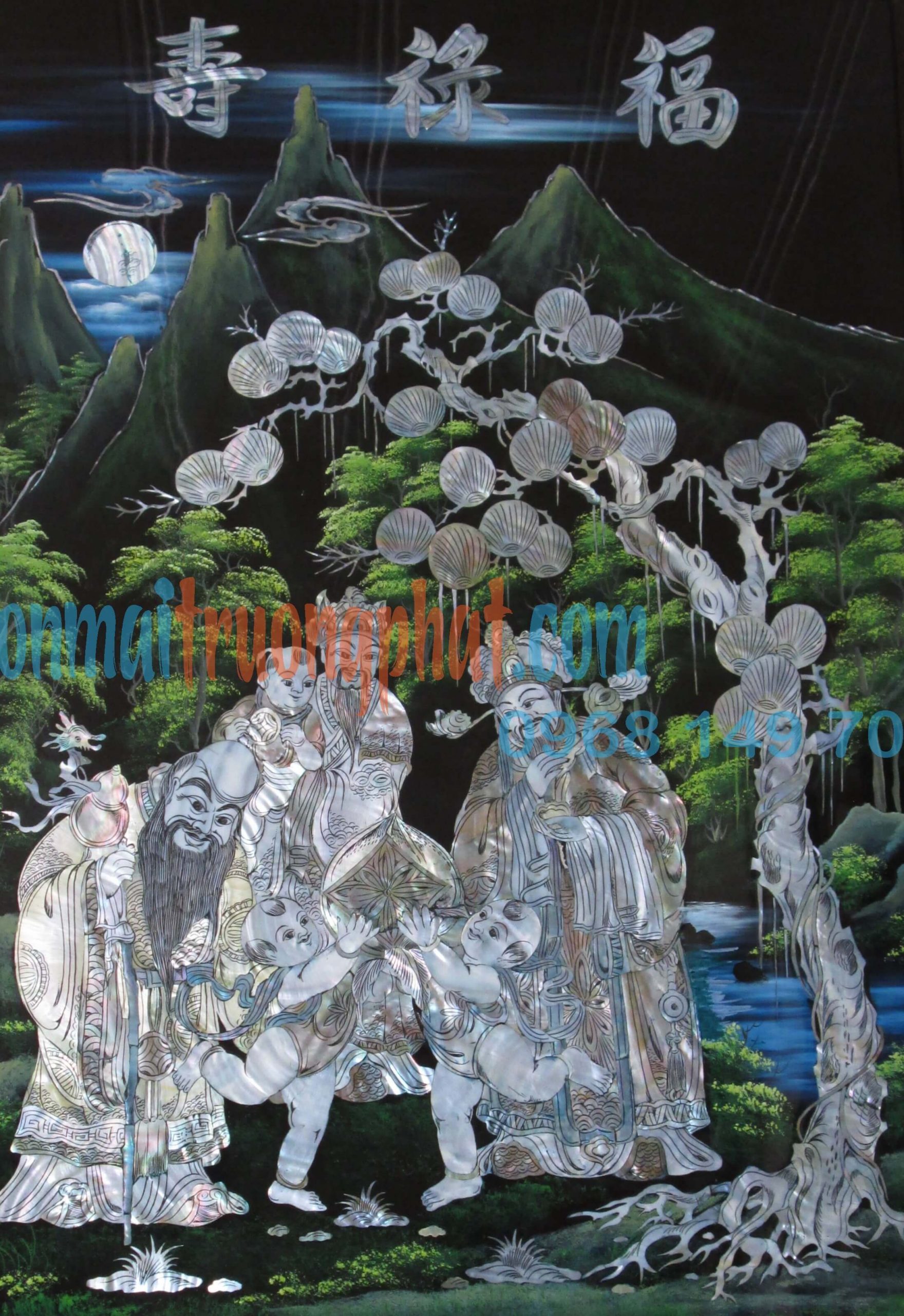 Tranh Lịch Sơn Mài Phước Lộc Thọ Cẩn Ốc Đẹp 70x110 Tranh Lịch Sơn Mài Phước Lộc Thọ Cẩn Ốc Đẹp 70x110