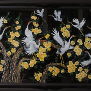 Tranh Sơn Mài Mai Hạc Vẽ Nổi Nền Đen 60x90