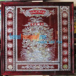 Liễn thờ gia tiên cao cấp, tứ quý cẩn ốc xà cừ cực kì đẳng cấp 133x133(cm)