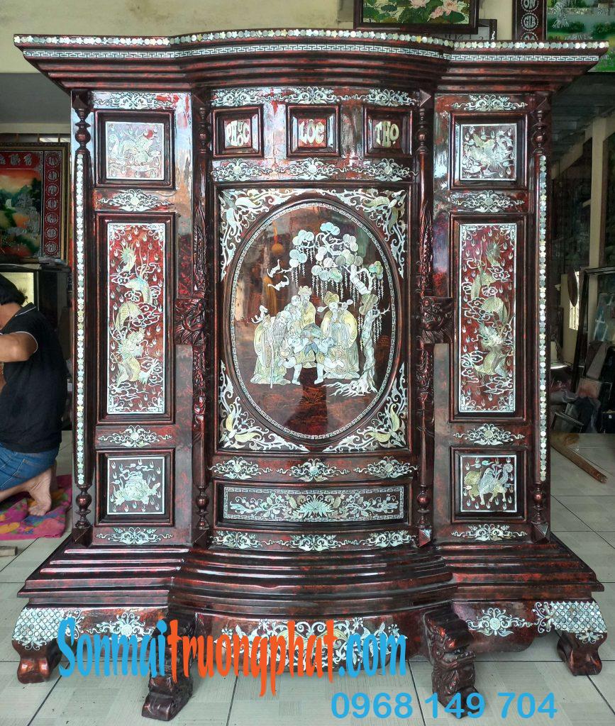 Tủ Thờ Sơn Mài – Tinh Hoa Nghệ Thuật Thờ Cúng Truyền Thống 146x154cm Tủ Thờ Sơn Mài – Tinh Hoa Nghệ Thuật Thờ Cúng Truyền Thống 146x154x68cm