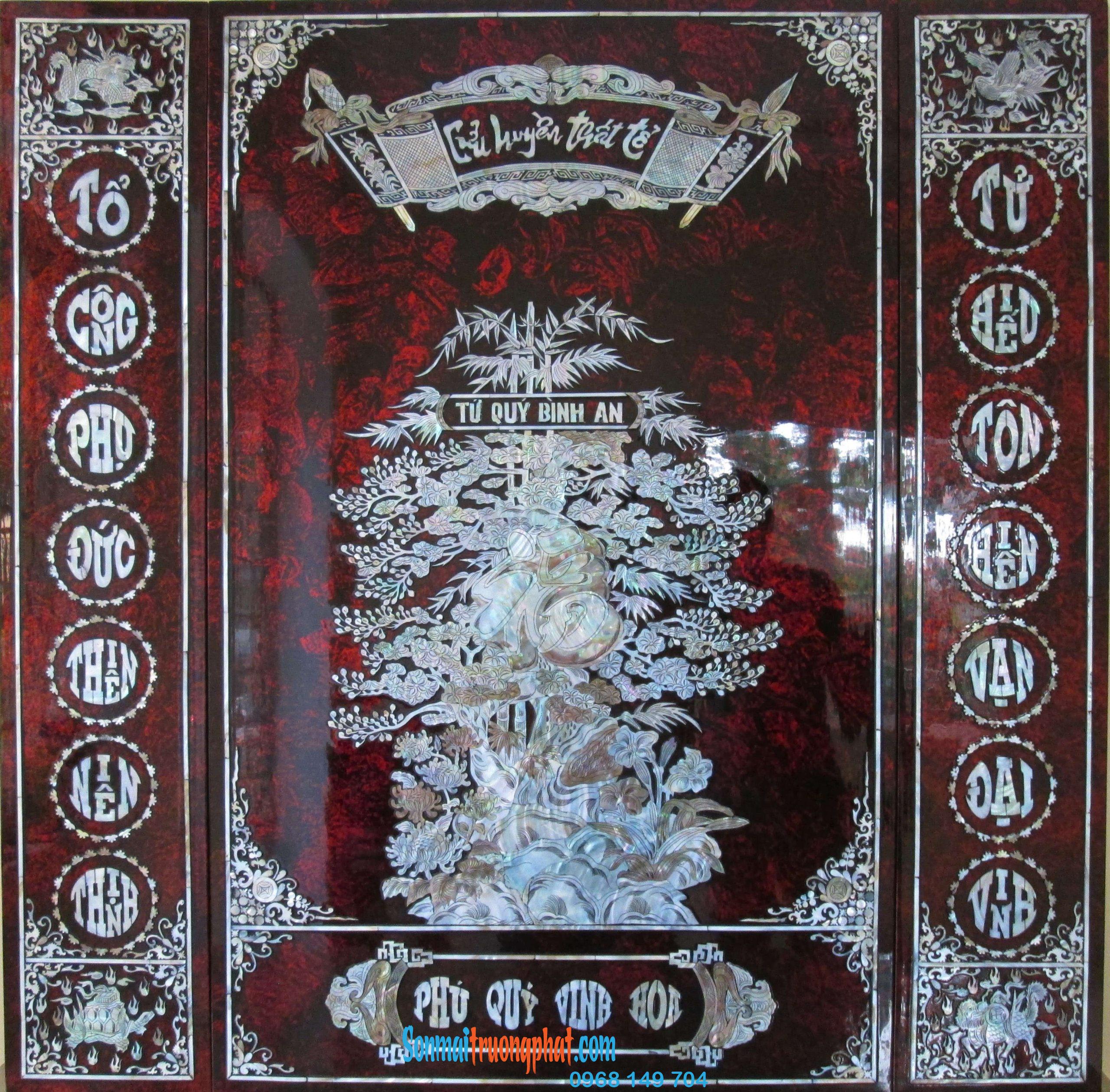 Tranh Cửu Huyền Thất Tổ 106x106cm - Tứ Quý Bình An Tài Lộc Tranh Cửu Huyền Thất Tổ 106x106cm - Tứ Quý Bình An Tài Lộc